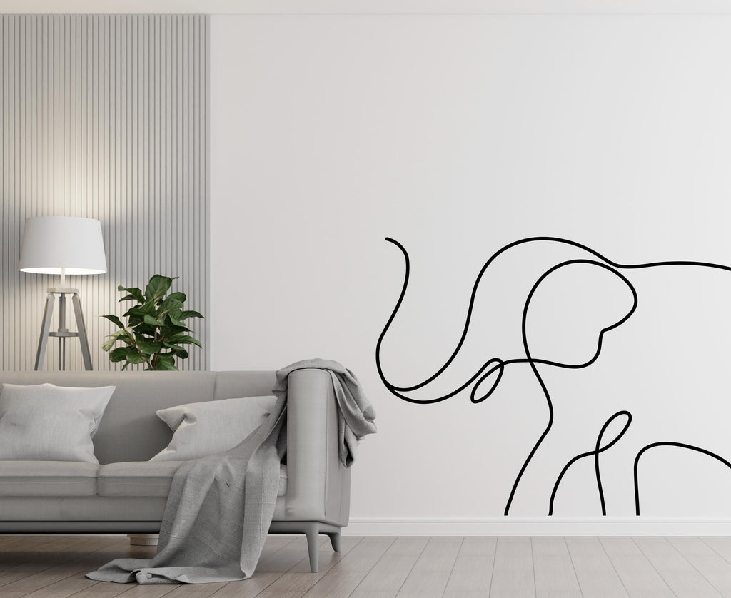 Minimalist Elephant Line Art Wall Decal – Modern One Line Drawing, Elegant Animal Silhouette, Contemporary Vinyl Wall Art 673LU