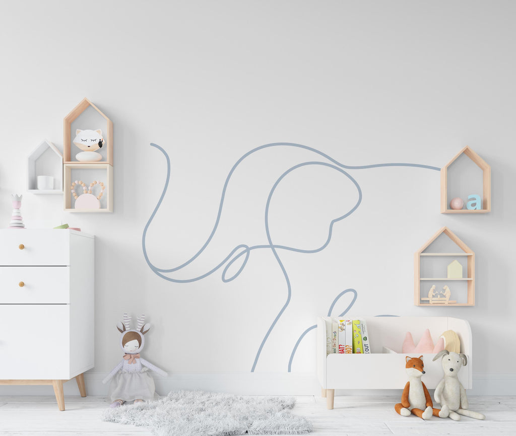 Minimalist Elephant Line Art Wall Decal – Modern One Line Drawing, Elegant Animal Silhouette, Contemporary Vinyl Wall Art 673LU