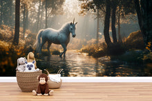 Load image into Gallery viewer, Mystical Forest Unicorn Wall Mural – Fantasy Wallpaper for Kids Room or Nursery – Peel and Stick or Non-Woven Custom Decor