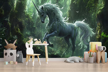 Load image into Gallery viewer, Majestic Unicorn Forest Wall Mural – Fantasy Kids Room Wallpaper – Peel and Stick or Non-Woven Mural – Magical Nursery Decor