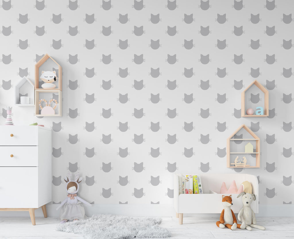 Minimalist Cat Wall Decals – Set of 36 Vinyl Stickers – Cute Removable Cat Face for Nursery, Kids Room, or Cat Lover Gift, Boho Colors 662LU