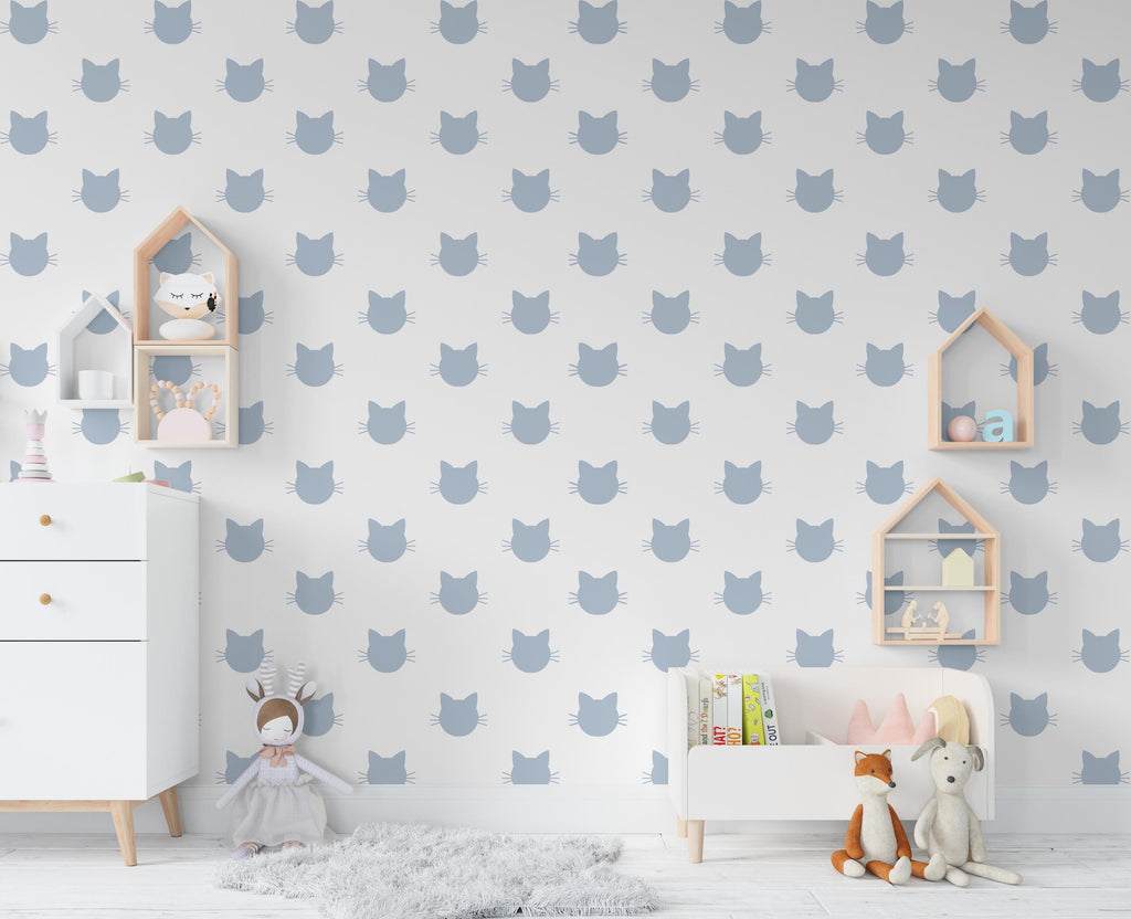 Minimalist Cat Wall Decals – Set of 36 Vinyl Stickers – Cute Removable Cat Face for Nursery, Kids Room, or Cat Lover Gift, Boho Colors 662LU