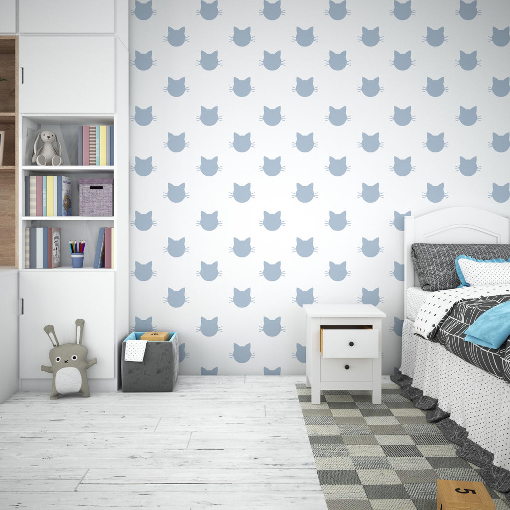 Minimalist Cat Wall Decals – Set of 36 Vinyl Stickers – Cute Removable Cat Face for Nursery, Kids Room, or Cat Lover Gift, Boho Colors 662LU