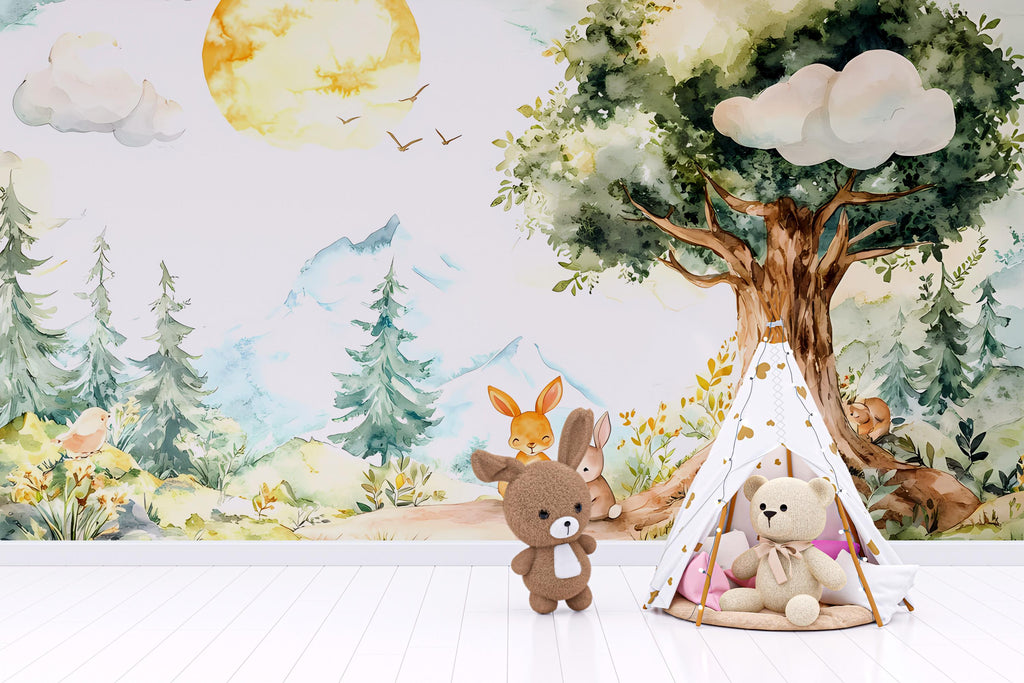 Backwoods Woodland Wallpaper for Kids Room - Forest Tree Wallpaper vn001