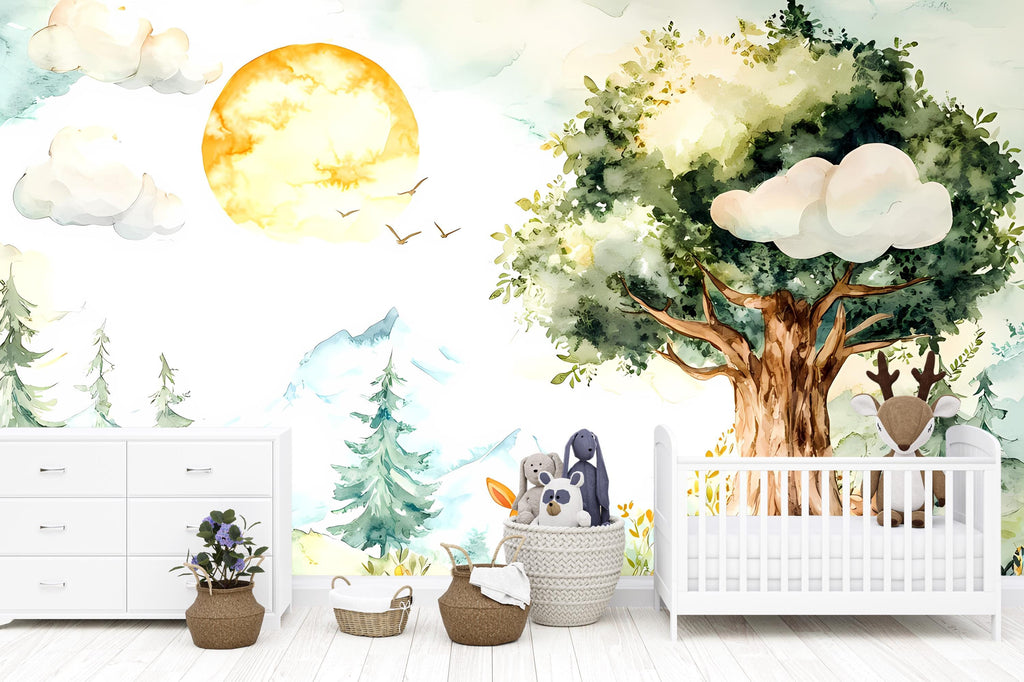 Backwoods Woodland Wallpaper for Kids Room - Forest Tree Wallpaper vn001