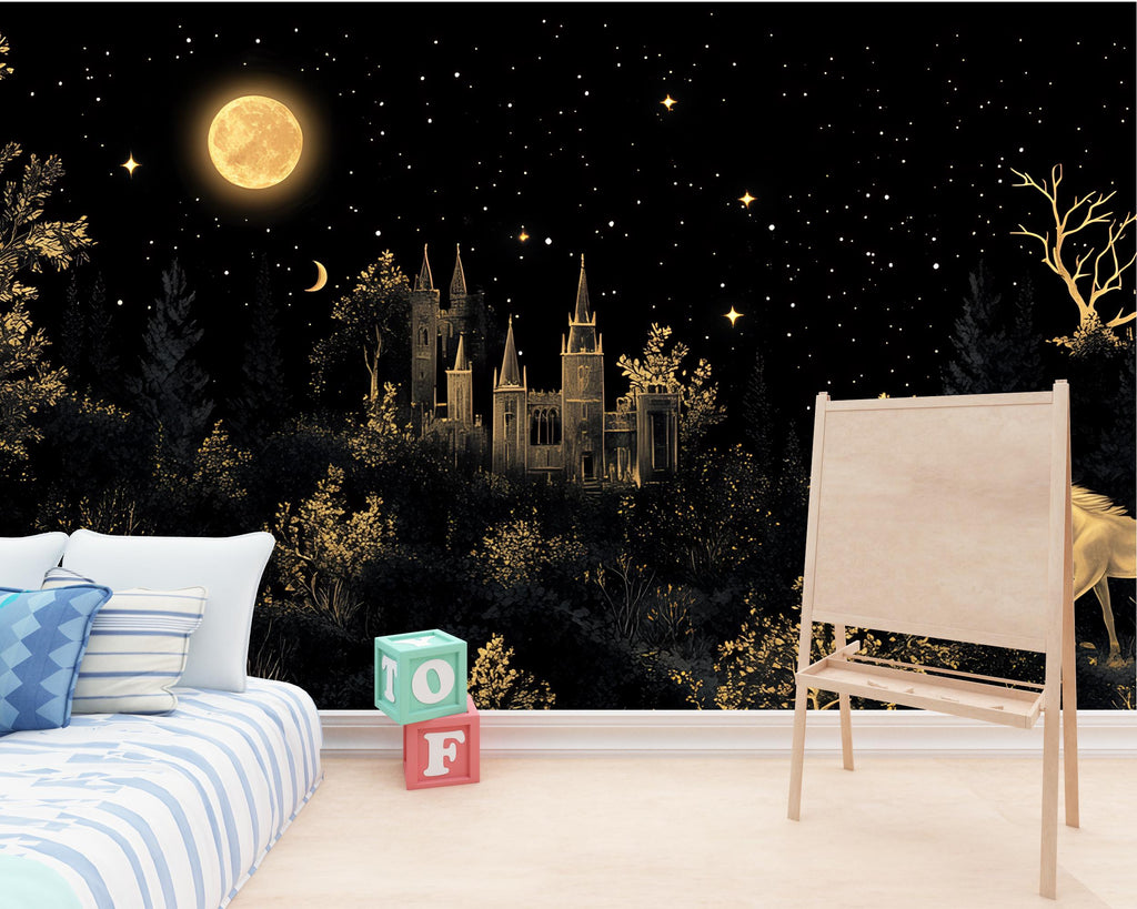 Medieval Dark Wallpaper, Dark Botanical magical forest mural dark botanical mural secret garden mural
