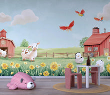 Load image into Gallery viewer, Pastel Farm Animal Wall Mural – Baby Barnyard Nursery Wallpaper – Peel and Stick or Non-Woven – Cute Cow Chick Sheep Decor