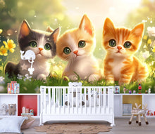 Load image into Gallery viewer, Cute Kitten Wall Mural – Playful Cat Nursery Wallpaper – Peel and Stick or Non-Woven – Animal Lover Kids Room or Playroom Decor