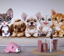 Load image into Gallery viewer, Cartoon Puppy and Kitten Wall Mural – Neutral Animal Nursery Wallpaper – Peel and Stick or Non-Woven Cute Baby Room Decor