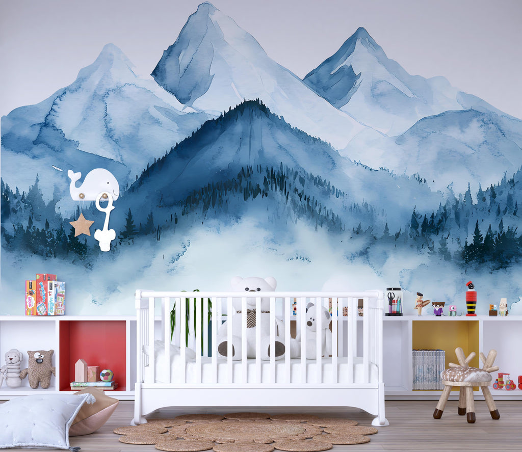 Mountain Wall Decal / Mountain Wall Mural / Woodland Wall Mural / Forest Wall Mural / Pine Tree Wall Decal / Peel and Stick vn034