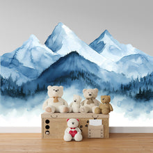 Load image into Gallery viewer, Mountain Wall Decal / Mountain Wall Mural / Woodland Wall Mural / Forest Wall Mural / Pine Tree Wall Decal / Peel and Stick vn034