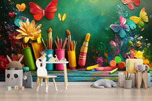 Load image into Gallery viewer, 3D Colorful Art Studio Wall Mural – Kids Art Room Decor, Painting Theme Wall Sticker, Classroom Art Wall, Bright Peel and Stick Mural