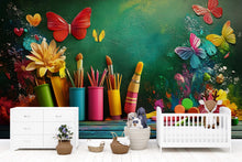 Load image into Gallery viewer, 3D Colorful Art Studio Wall Mural – Kids Art Room Decor, Painting Theme Wall Sticker, Classroom Art Wall, Bright Peel and Stick Mural