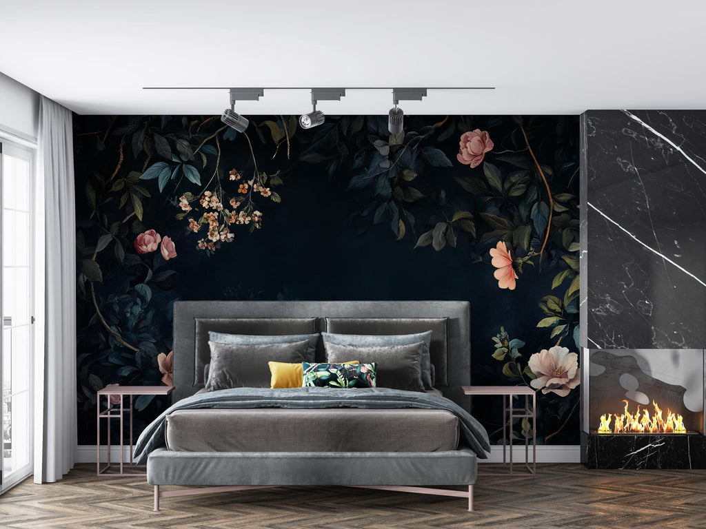 Magical Forest Wallpaper – Dark Botanical Peel and Stick, Enchanted Garden Mural, Medieval-Inspired Design Wallpaper