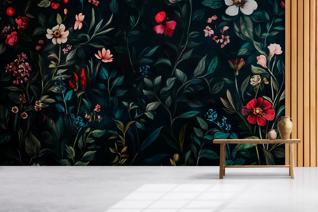 Enchanted Forest Wallpaper – Dark Botanical Peel and Stick Mural, Secret Garden, Magical Medieval Decor