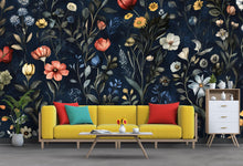 Load image into Gallery viewer, Dark Whimsical Wallpaper – Secret Garden Peel and Stick, Magical Forest Mural, Medieval Botanical Design