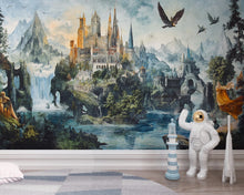 Load image into Gallery viewer, Whimsical Wallpaper – Secret Castle Peel &amp; Stick, Magical Forest Mural, Medieval Fantasy Castle, Magical Forest Wallpaper, Medieval Forest