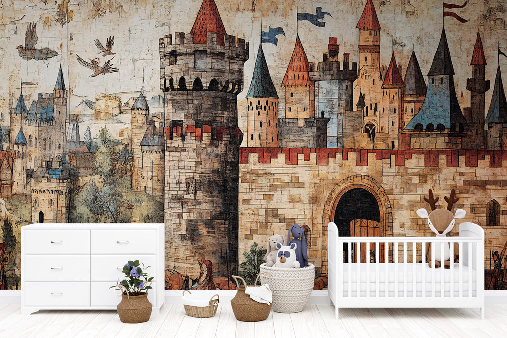 Fantasy Castle Wallpaper – Magical Castle Peel and Stick Wallpaper, Whimsical Medieval Wall Mural, Whimsical Medieval Wallpaper