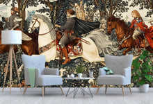 Load image into Gallery viewer, Whimsical Hunting Wallpaper – Hunting Peel &amp; Stick, Magical Hunting Mural, Medieval Fantasy Hunting, Medieval Hunting Wallpaper