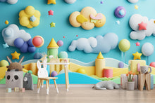 Load image into Gallery viewer, Fantasy Castle Wall Mural – 3D Pastel Kids Wallpaper – Magical Nursery Decor – Peel and Stick or Non-Woven Option
