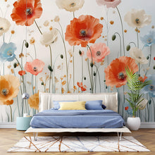 Load image into Gallery viewer, Poppy Flower Wall Mural – Elegant Floral Wallpaper for Bedroom or Living Room – Peel and Stick or Non-Woven – Custom Sizes