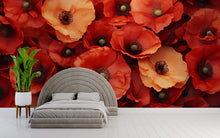 Load image into Gallery viewer, Red Poppy Flower Wall Mural – Bold Floral Wallpaper for Bedroom, 3D Bloom Design, Peel and Stick or Non-Woven Custom Wall Art