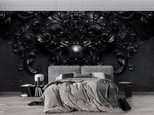 Load image into Gallery viewer, Gothic Skull Wallpaper – Fantasy Peel and Stick Mural, Whimsical Skull Wallpaper, Medieval Skull Wall Art, Moody Wallpaper