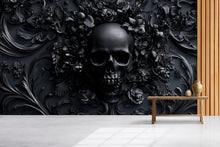 Load image into Gallery viewer, Moody Skull Wallpaper – Gothic Peel and Stick Wall Mural, Medieval Fantasy Decor