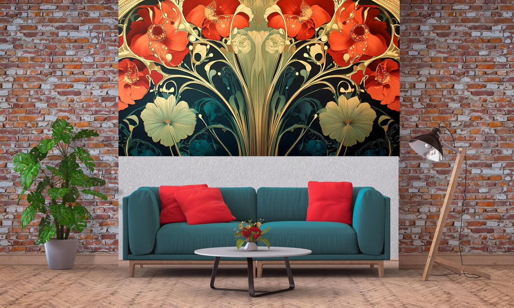 Art Nouveau Wallpaper / Peel and Stick Ornamental Vintage Wallpaper / Floral Nouveau Wallpaper / Botanical Wallpaper, Modern Style Wallpaper