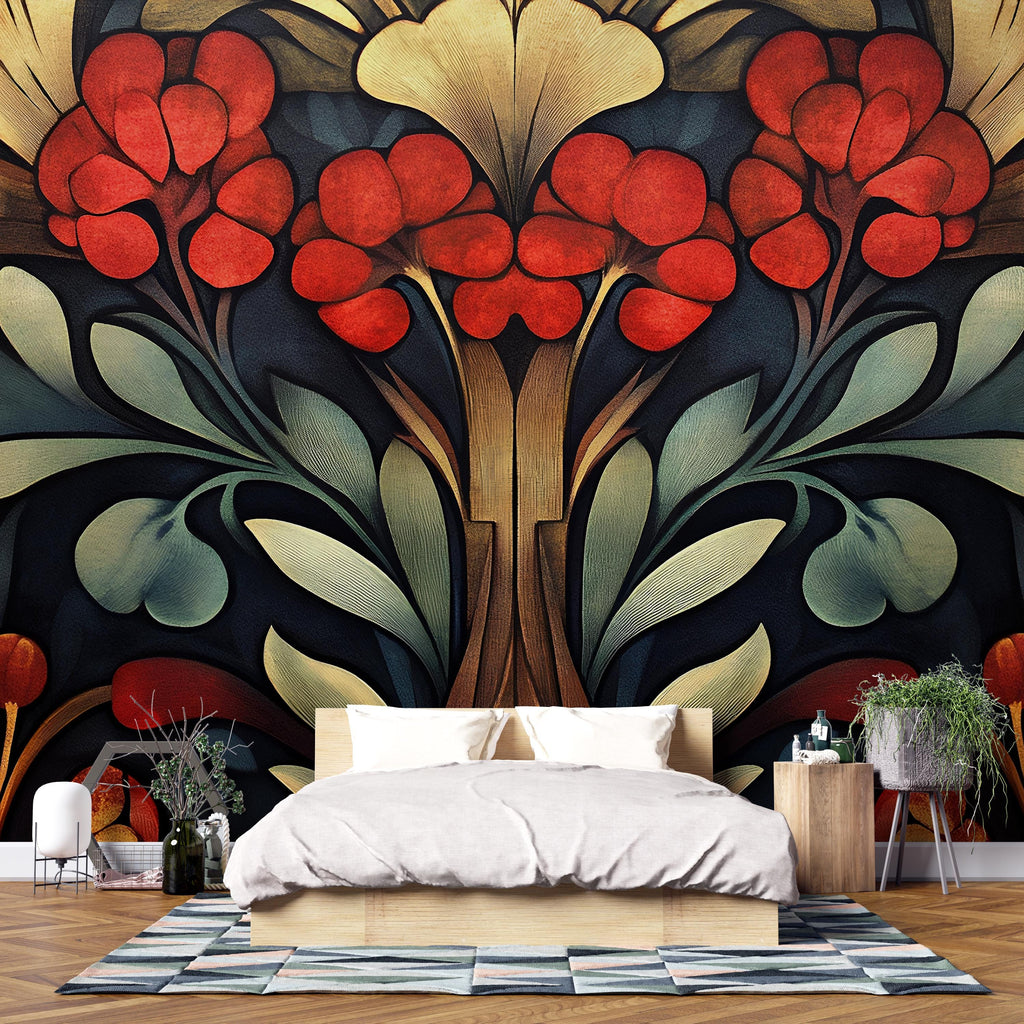 Art Nouveau Wallpaper / Peel and Stick Nature-Inspired Vintage Wallpaper / Floral Nouveau Wallpaper / Botanical Wallpaper, Modern Style