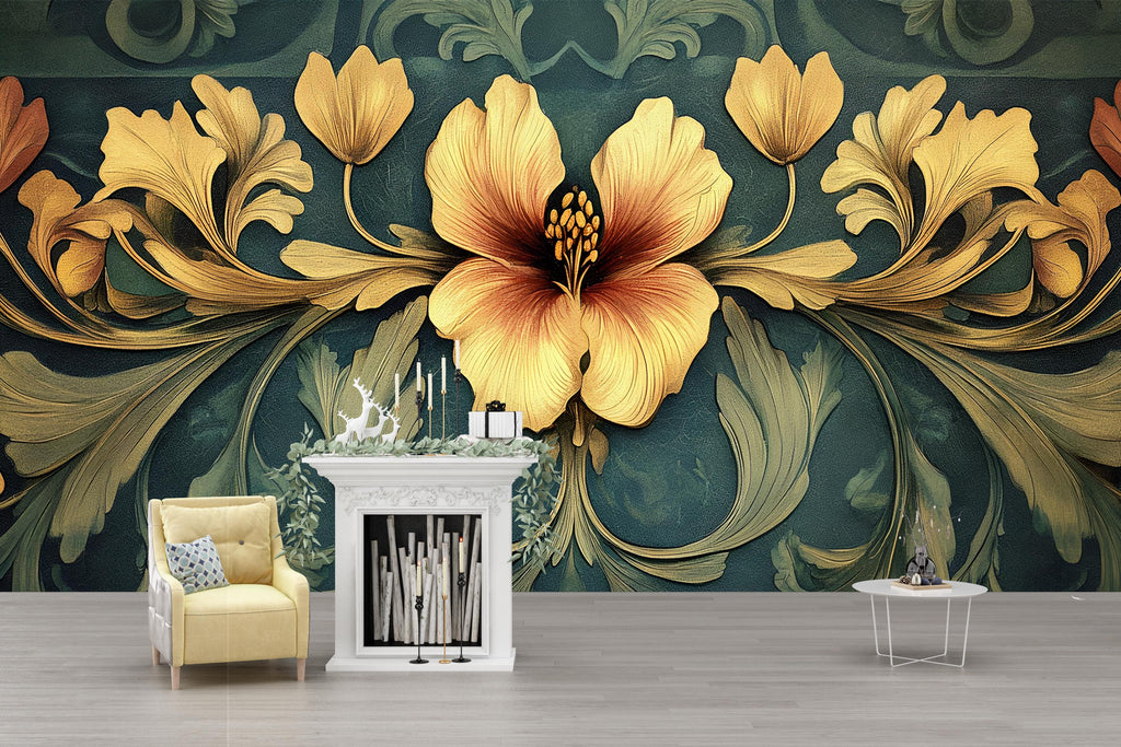 Art Nouveau Wallpaper / Peel and Stick Nature-Inspired Vintage Wallpaper / Floral Nouveau Wallpaper / Botanical Art Nouveau Style Wallpaper