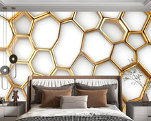 Load image into Gallery viewer, 3D Honeycomb Wallpaper / Peel and Stick Honeycomb Wallpaper / Modern Wallpaper / Hexagon Pattern Wallpaper / Modern Gold Wallpaper