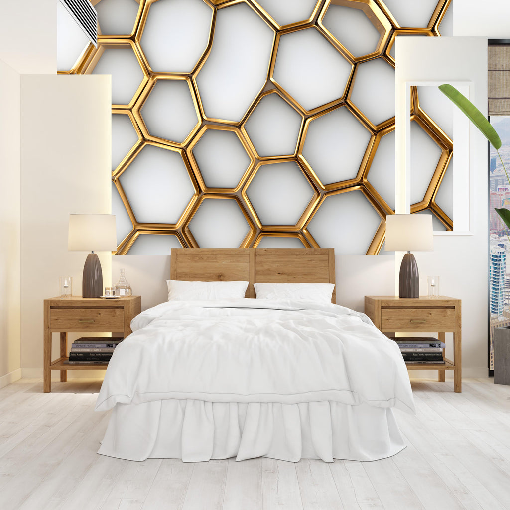 3D Honeycomb Wallpaper / Peel and Stick Honeycomb Wallpaper / Modern Wallpaper / Hexagon Pattern Wallpaper / Modern Gold Wallpaper