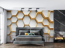 Load image into Gallery viewer, 3D Honeycomb Wallpaper / Luxe Gold Wallpaper / Modern Wallpaper / Metallic Honeycomb Wallpaper / Gold Geometric Wallpaper