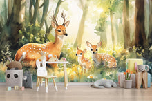 Load image into Gallery viewer, Woodland Deer Wall Mural for Kids Room – Forest Animal Wallpaper for Nursery or Playroom – Bambi Style Peel and Stick Mural