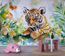 Load image into Gallery viewer, Tiger Jungle Wall Mural for Nursery – Jungle Safari Wallpaper for Kids Room – Peel and Stick Baby Tiger Wall Decor – Wildlife Wall Art