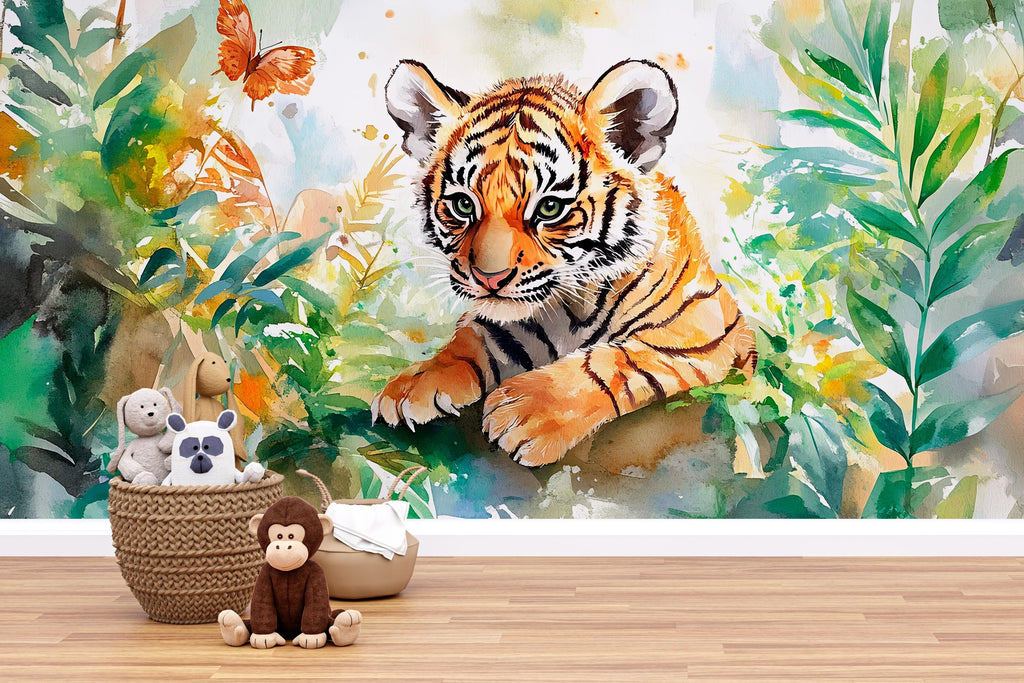 Tiger Jungle Wall Mural for Nursery – Jungle Safari Wallpaper for Kids Room – Peel and Stick Baby Tiger Wall Decor – Wildlife Wall Art