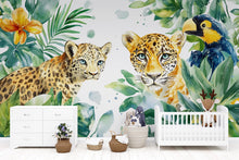 Load image into Gallery viewer, Leopard Jungle Wall Mural for Kids Room – Safari Animal Peel and Stick Wallpaper – Tropical Nursery Decor – Jungle Theme Wall Art