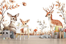 Load image into Gallery viewer, Woodland Deer Wall Mural for Nursery – Baby Room Forest Animals Wallpaper – Neutral Kids Room Decor – Removable Peel and Stick