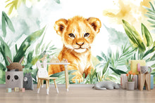 Load image into Gallery viewer, Lion Cub Wall Mural for Nursery – Jungle Safari Baby Room Wallpaper – Peel and Stick Jungle Animal Mural – Removable Kids Room Decor