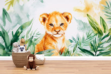 Load image into Gallery viewer, Lion Cub Wall Mural for Nursery – Jungle Safari Baby Room Wallpaper – Peel and Stick Jungle Animal Mural – Removable Kids Room Decor