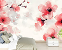Load image into Gallery viewer, Cherry Blossom Wall Mural – Japanese Floral Wallpaper, Watercolor Flower Wall Art for Bedroom, Peel and Stick or Non-Woven Wallpaper