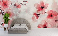 Load image into Gallery viewer, Cherry Blossom Wall Mural – Japanese Floral Wallpaper, Watercolor Flower Wall Art for Bedroom, Peel and Stick or Non-Woven Wallpaper