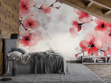 Load image into Gallery viewer, Cherry Blossom Wall Mural – Japanese Floral Wallpaper, Watercolor Flower Wall Art for Bedroom, Peel and Stick or Non-Woven Wallpaper