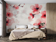 Load image into Gallery viewer, Cherry Blossom Wall Mural – Japanese Floral Wallpaper, Watercolor Flower Wall Art for Bedroom, Peel and Stick or Non-Woven Wallpaper
