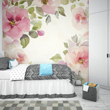 Load image into Gallery viewer, Watercolor Floral Wall Mural – Pink Rose Wallpaper for Bedroom or Nursery, Peel and Stick or Traditional Flower Wall Art Décor