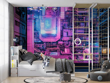 Load image into Gallery viewer, 3D Cyberpunk Wallpaper / Futuristic Cyberpunk Wall Mural – 3D Neon City Wallpaper, High-Tech Room Decor