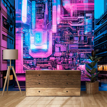 Load image into Gallery viewer, 3D Cyberpunk Wallpaper / Futuristic Cyberpunk Wall Mural – 3D Neon City Wallpaper, High-Tech Room Decor