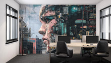 Load image into Gallery viewer, 3D Futuristic Cyberpunk Wallpaper / Futuristic Cyberpunk Wall Mural – 3D Neon City Wallpaper, Urban Cyberpunk City Wallpaper