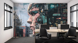 3D Futuristic Cyberpunk Wallpaper / Futuristic Cyberpunk Wall Mural – 3D Neon City Wallpaper, Urban Cyberpunk City Wallpaper